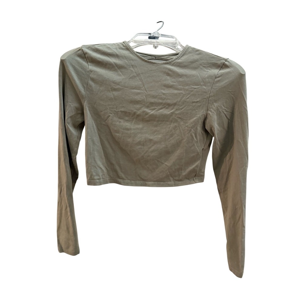 HM Divided Olive Green Long Sleeve Open Back Cutout Crop Top Womens Size Medium